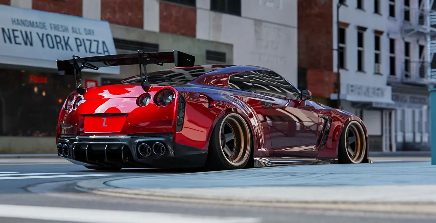Widebody tuner car on aftermarket wheels